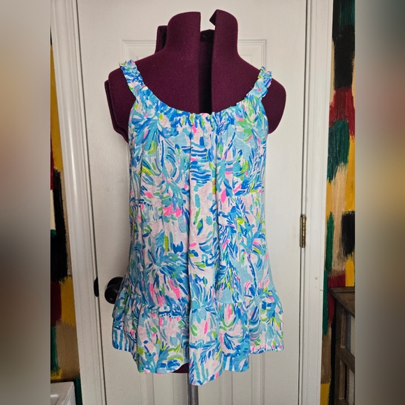 Lilly Pulitzer Tops - Lilly Pulitzer Floral Beachy Loro Top In Blue Ibiza Cabana Cocktail XS
